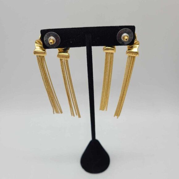 J Crew 3" Sculpted Gold Tone Fan Fringe Earrings NWOT! - Picture 6 of 8